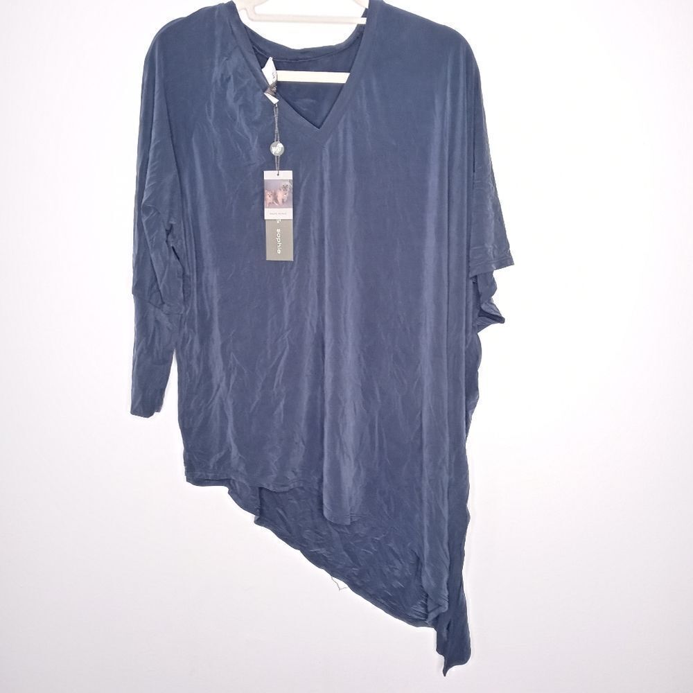 Lola & Sophie asymmetrical navy blouse size XL